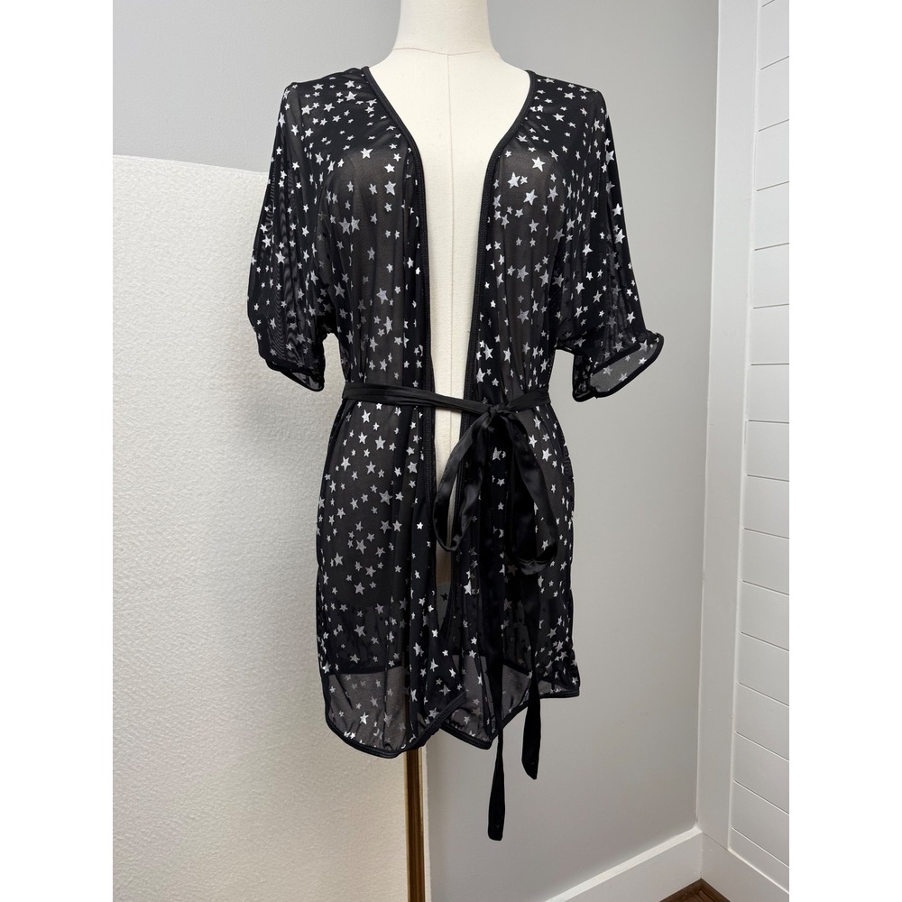 Frederick's of Hollywood Star Mesh Open Tunic Sheer Celestial Glamour Small